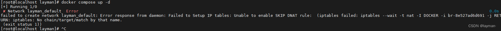 failed to create network error response from daemon filed to setup ip tables问题