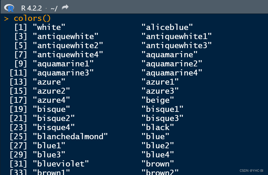 colors函数查看R中657中颜色名称
